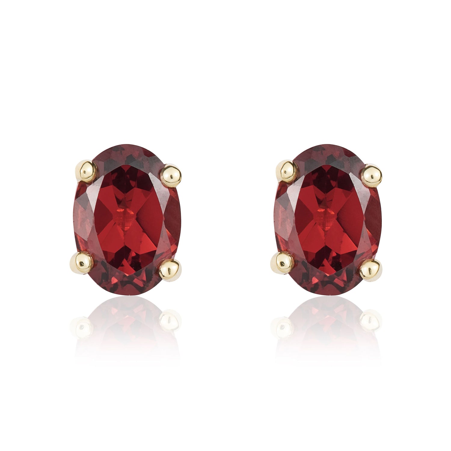 9ct Yellow Gold Oval Natural Garnet Stud Earrings — 7x5mm