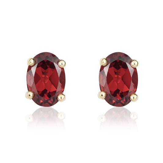 9ct Yellow Gold Oval Natural Garnet Stud Earrings — 7x5mm