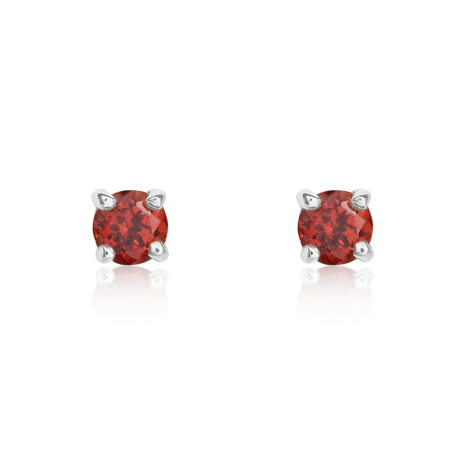 9ct White Gold Round Natural Garnet Claw Stud Earrings — 3mm