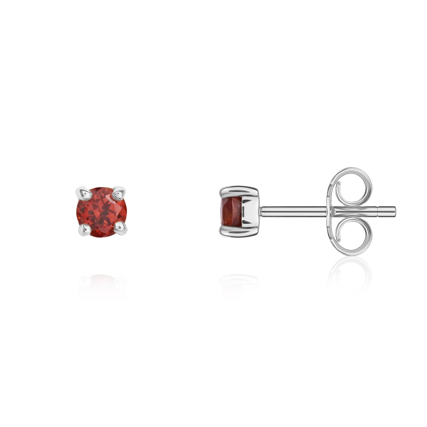 9ct White Gold Round Natural Garnet Claw Stud Earrings — 3mm