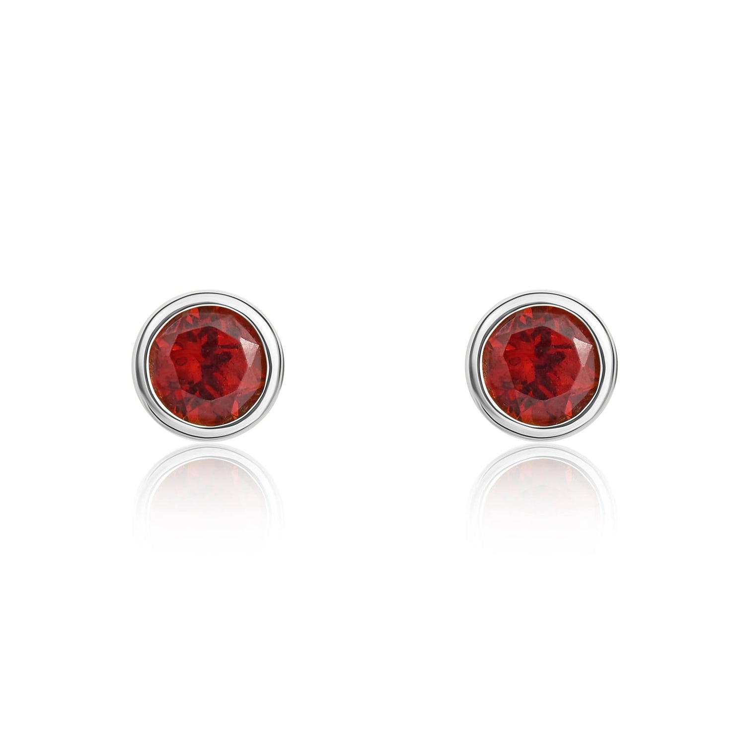 9ct White Gold Round Natural Garnet Rubover Stud Earrings — 3mm