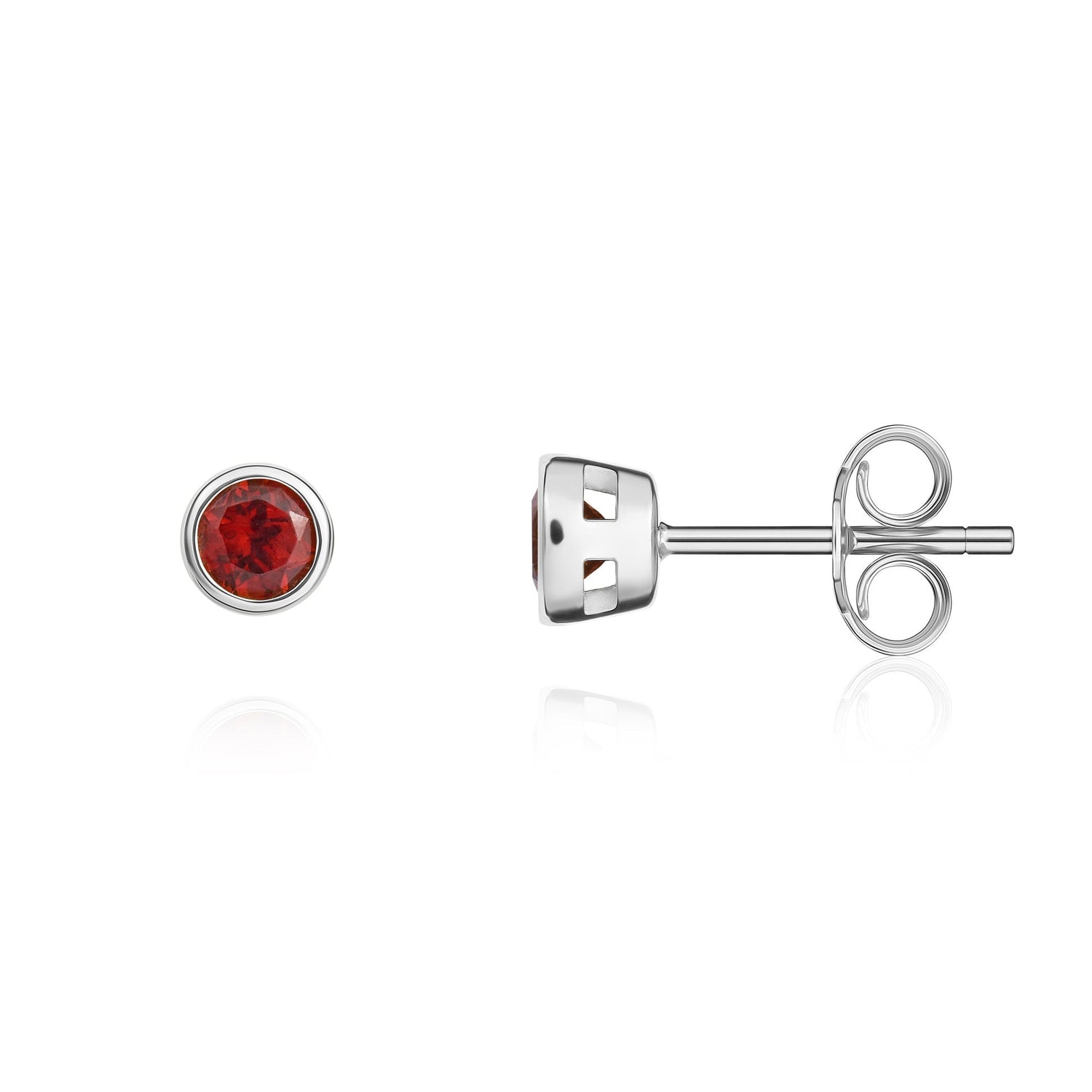 9ct White Gold Round Natural Garnet Rubover Stud Earrings — 3mm