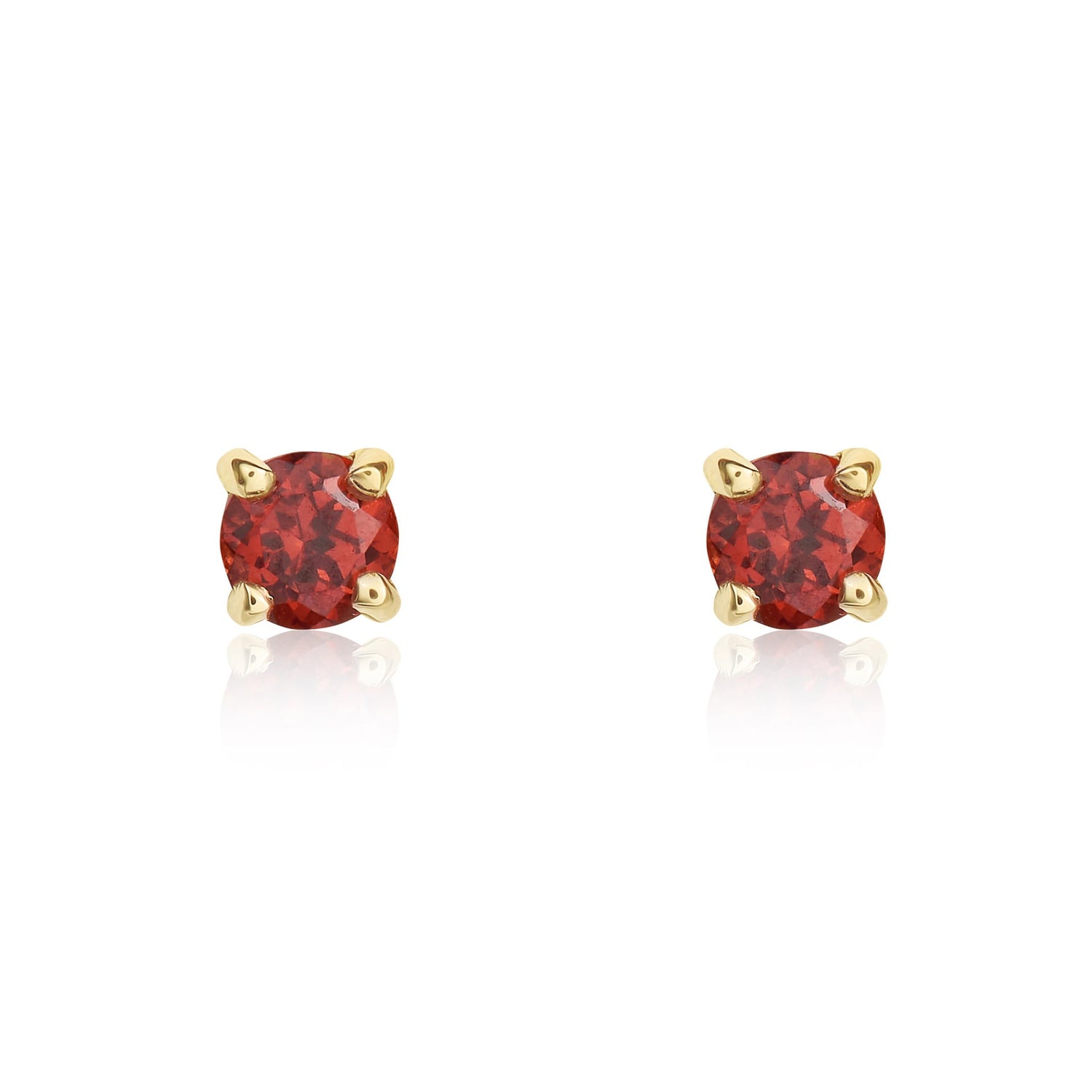 9ct Yellow Gold Round Natural Garnet Claw Set Stud Earrings — 3mm