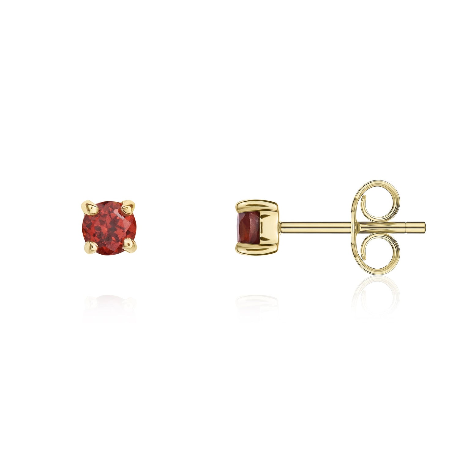 9ct Yellow Gold Round Natural Garnet Claw Set Stud Earrings — 3mm