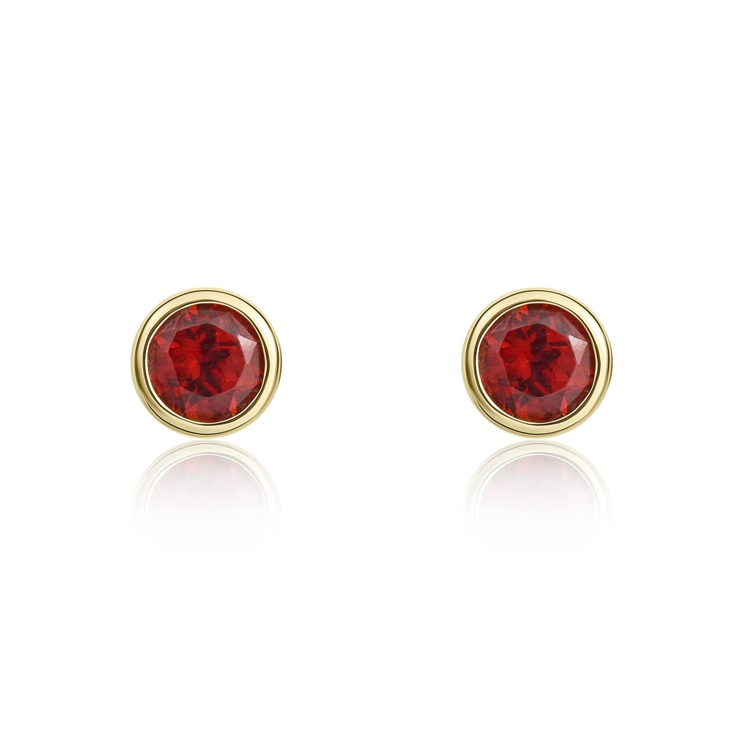 9ct Yellow Gold Round Natural Garnet Rubover Stud Earrings — 3mm