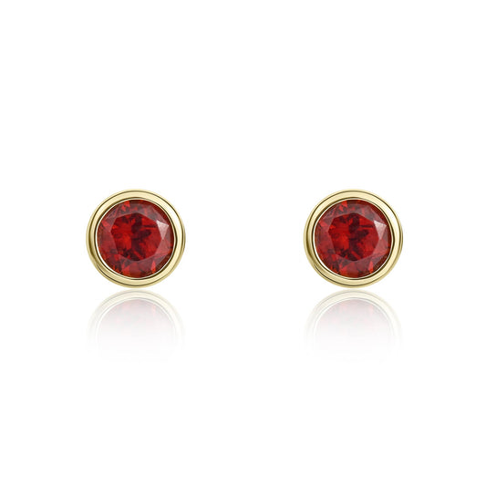 9ct Yellow Gold Round Natural Garnet Rubover Stud Earrings — 3mm