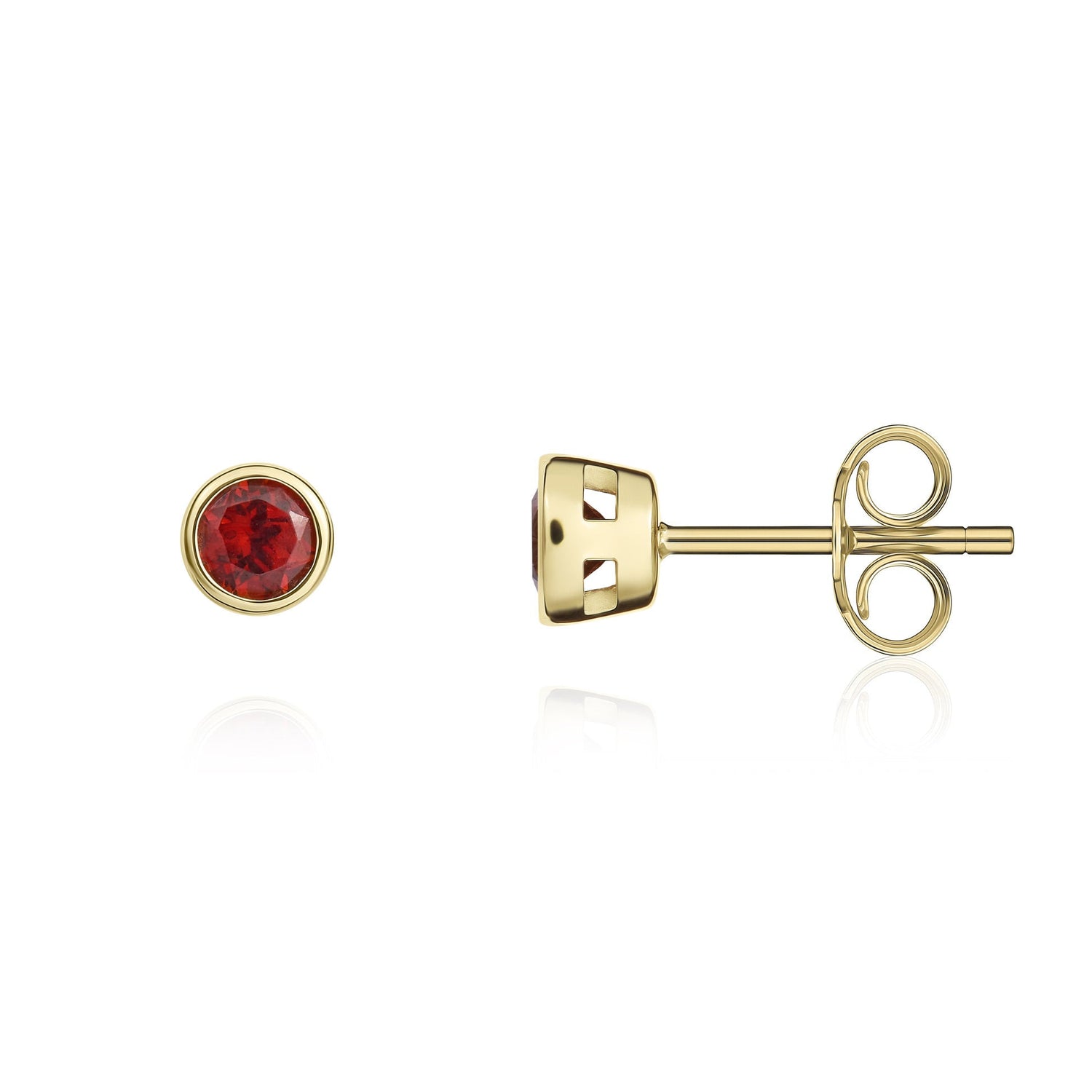 9ct Yellow Gold Round Natural Garnet Rubover Stud Earrings — 3mm