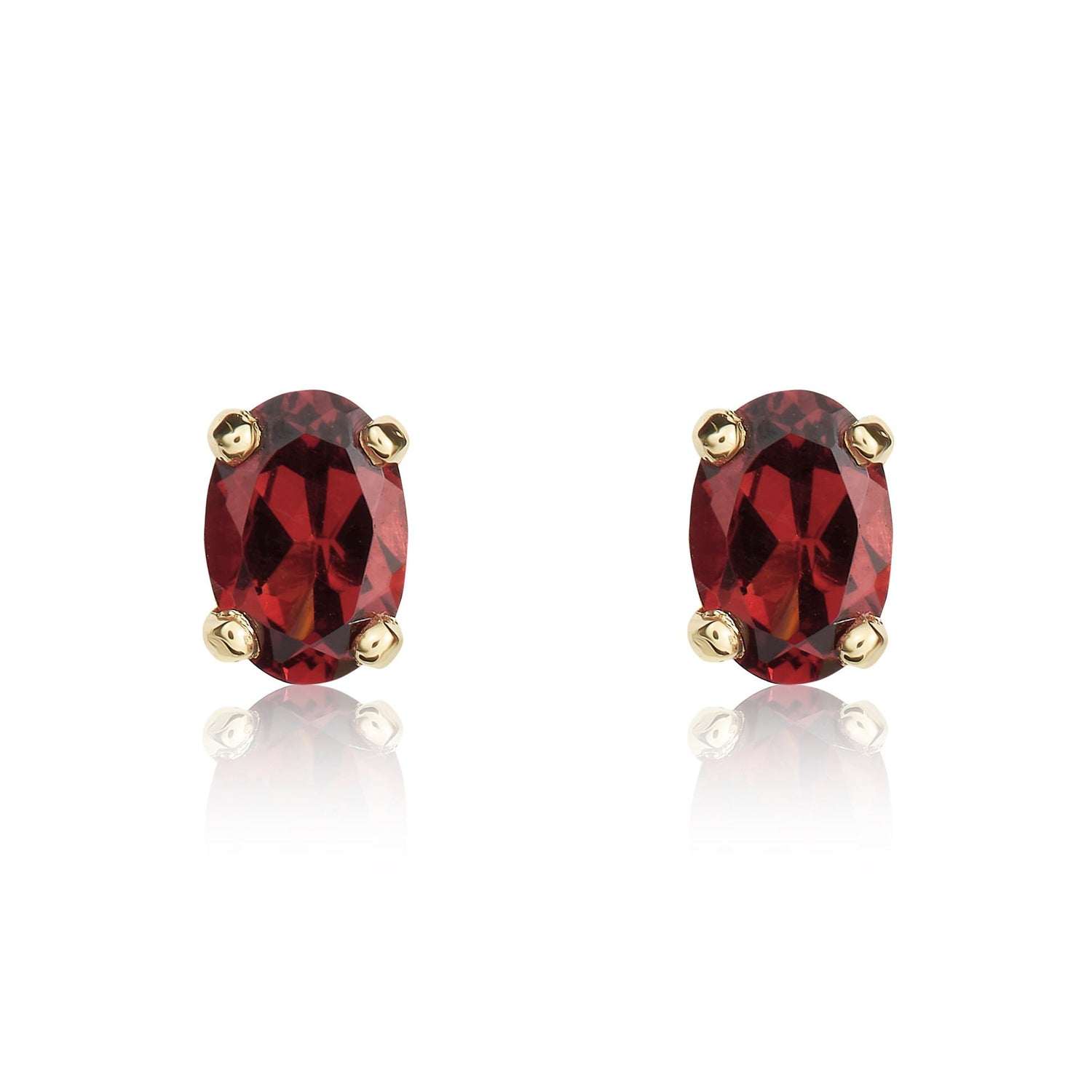 9ct Yellow Gold Oval Natural Garnet Claw Stud Earrings — 6x4mm