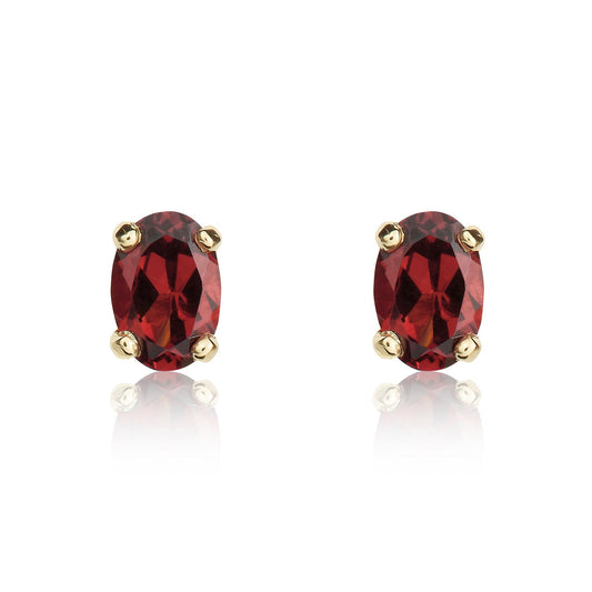 9ct Yellow Gold Oval Natural Garnet Claw Stud Earrings — 6x4mm