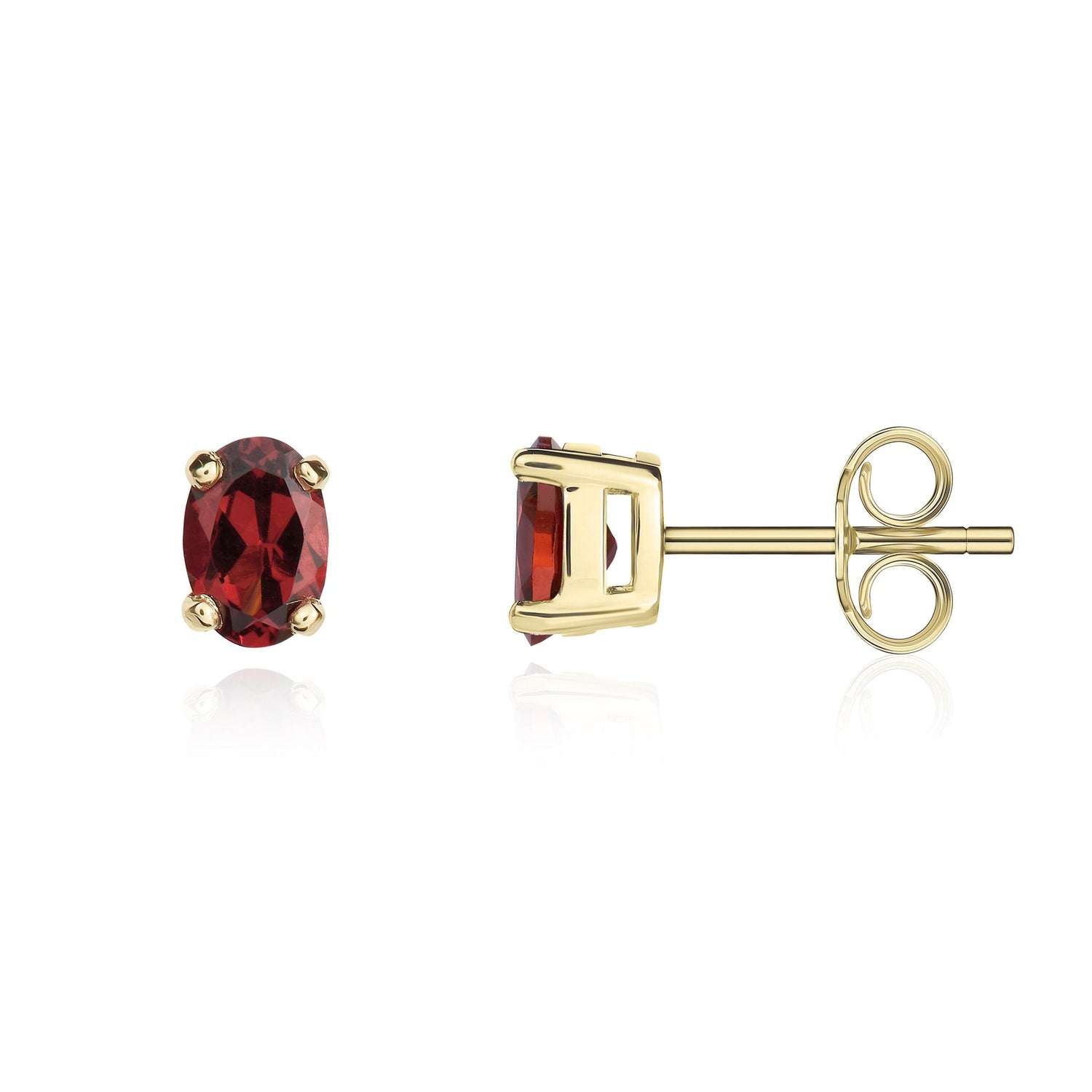 9ct Yellow Gold Oval Natural Garnet Claw Stud Earrings — 6x4mm