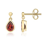 9ct Yellow Gold Pear Shaped Natural Garnet Rubover Drop Earrings with 2.5mm Bead Top — 6x4mm