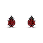 9ct White Gold Pear Shaped Natural Garnet Rubover Stud Earrings — 9x6mm