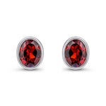 9ct White Gold Oval Natural Garnet Rubover Stud Earrings — 9x7mm