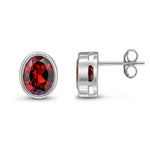 9ct White Gold Oval Natural Garnet Rubover Stud Earrings — 9x7mm