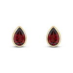 9ct Yellow Gold Pear Shaped Natural Garnet Rubover Stud Earrings — 9x6mm