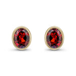 9ct Yellow Gold Oval Natural Garnet Rubover Stud Earrings — 9x7mm