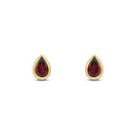9ct Yellow Gold Pear Shaped Natural Garnet Rubover Stud Earrings — 6x4mm