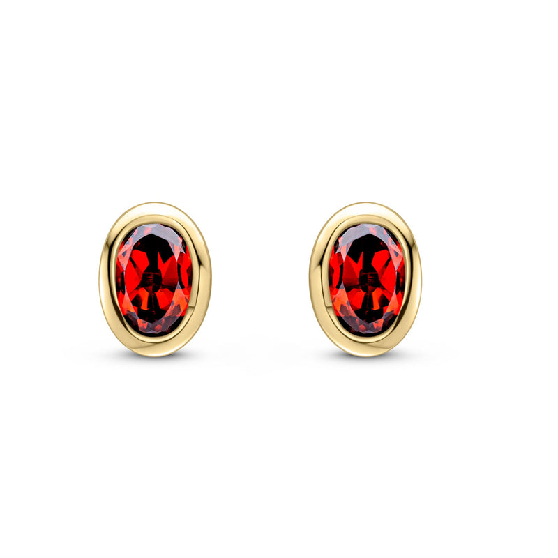 9ct Yellow Gold Oval Natural Garnet Rubover Stud Earrings — 4x3mm