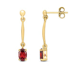 9ct Yellow Gold Oval Natural Garnet Claw Bar Drop Earrings — 6x4mm