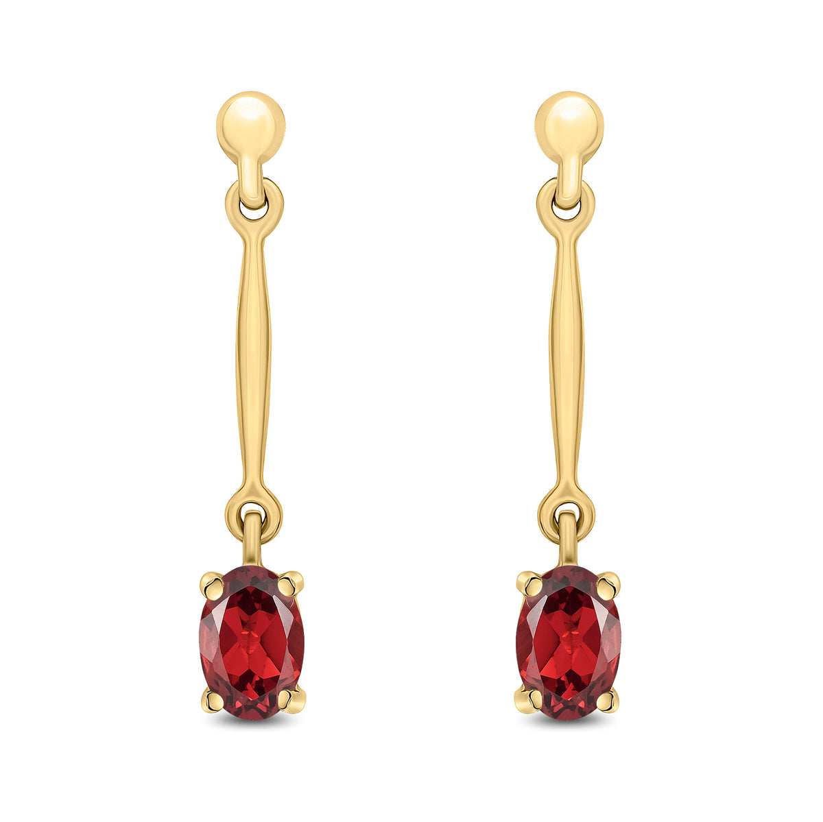 9ct Yellow Gold Oval Claw Bar Drop Earrings — 6x4mm