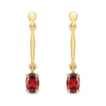 9ct Yellow Gold Oval Natural Garnet Claw Bar Drop Earrings — 6x4mm