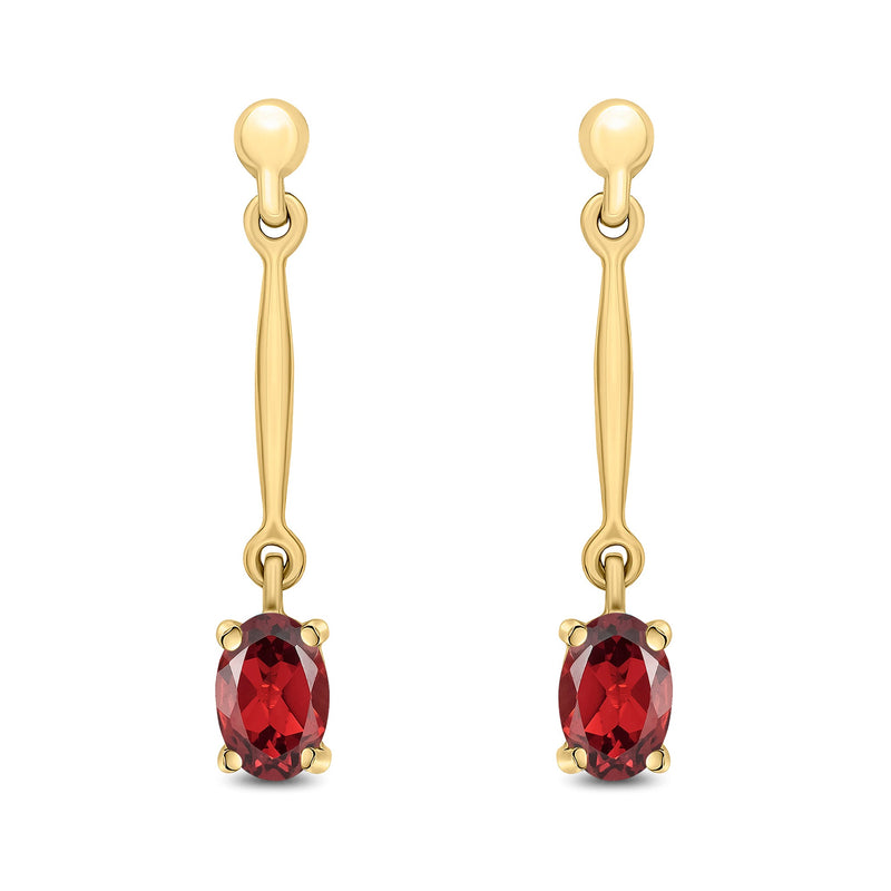 9ct Yellow Gold Oval Natural Garnet Claw Bar Drop Earrings — 6x4mm