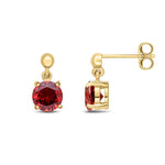 9ct Yellow Gold Round Natural Garnet Claw Drop Earrings with Bead Top — 6mm
