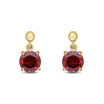 9ct Yellow Gold Round Natural Garnet Claw Drop Earrings with Bead Top — 6mm