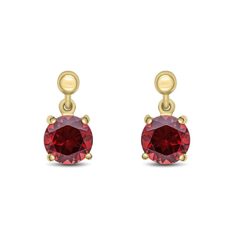 9ct Yellow Gold Round Natural Garnet Claw Drop Earrings with Bead Top — 6mm
