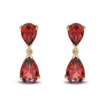9ct Yellow Gold Pear Shaped Natural Garnet Two Stone Claw Drop Earrings — 9x6mm