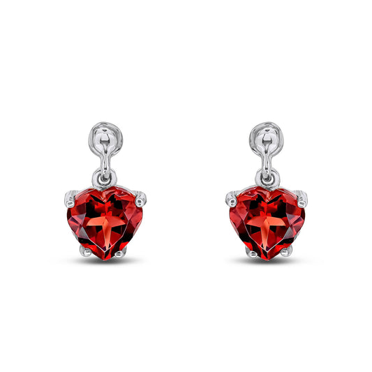 9ct White Gold Heart Natural Garnet Claw Drop Earrings — 6mm