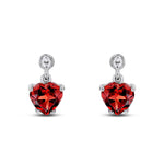 9ct White Gold Heart Shaped Natural Garnet Claw Drop Earrings with Bead Top — 6mm