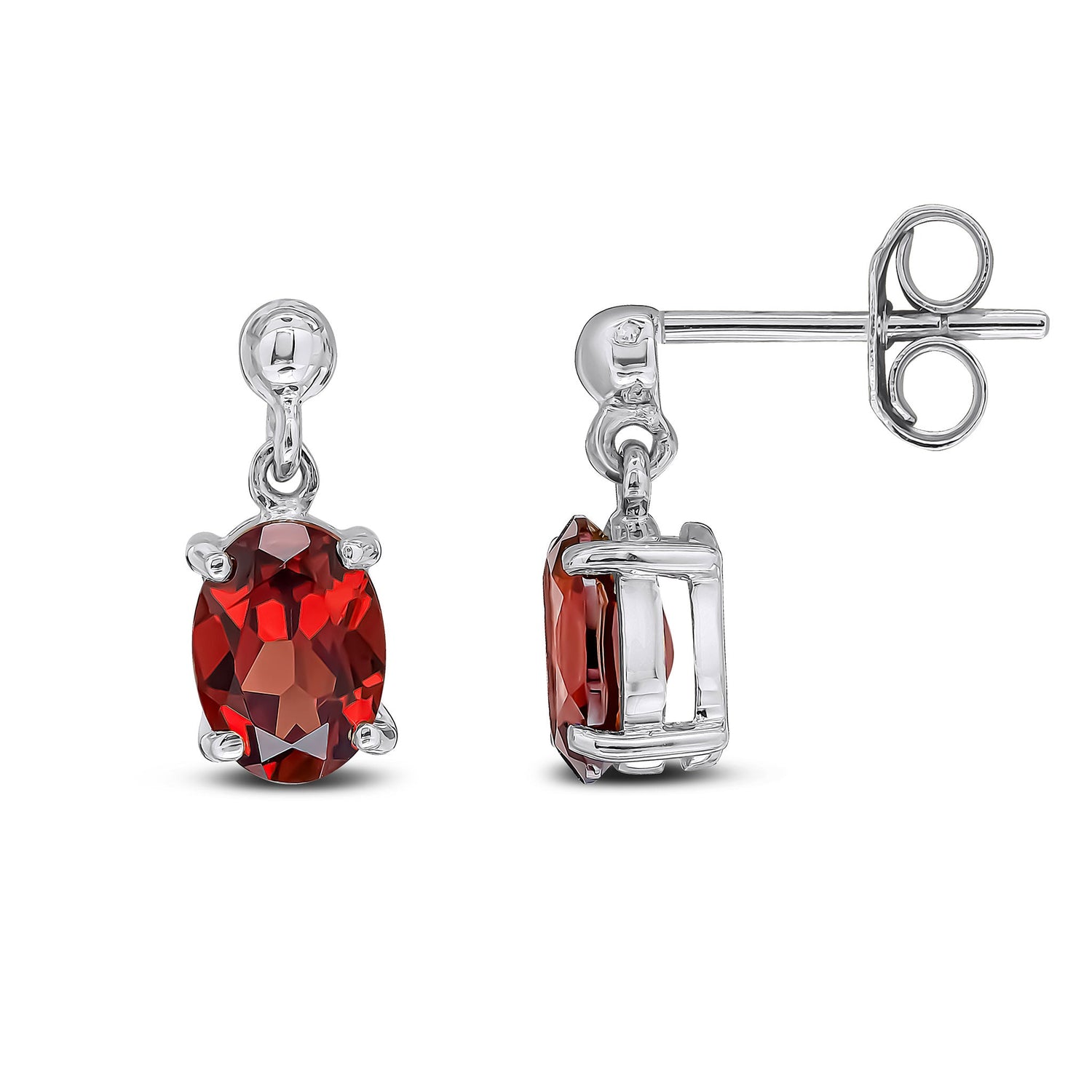 9ct White Gold Oval Natural Garnet Claw Drop Earrings — 7x5mm