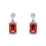 9ct White Gold Octagonal Emerald Cut Natural Garnet Claw Drop Earrings — 6x4mm