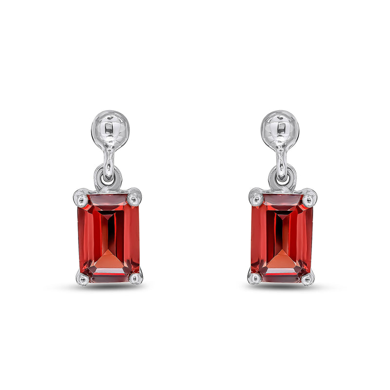 9ct White Gold Octagonal Emerald Cut Natural Garnet Claw Drop Earrings — 6x4mm
