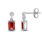9ct White Gold Octagonal Emerald Cut Natural Garnet Claw Drop Earrings — 6x4mm