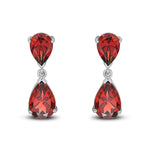 9ct White Gold Pear Shaped Natural Garnet Two Stone Claw Drop Earrings — 9x6mm