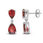 9ct White Gold Pear Shaped Natural Garnet Two Stone Claw Drop Earrings — 9x6mm