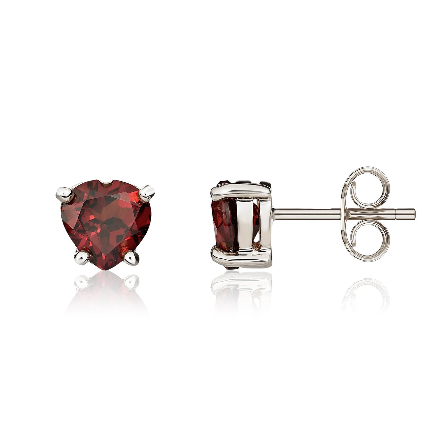 9ct White Gold Heart Natural Garnet Claw Stud Earrings — 6mm