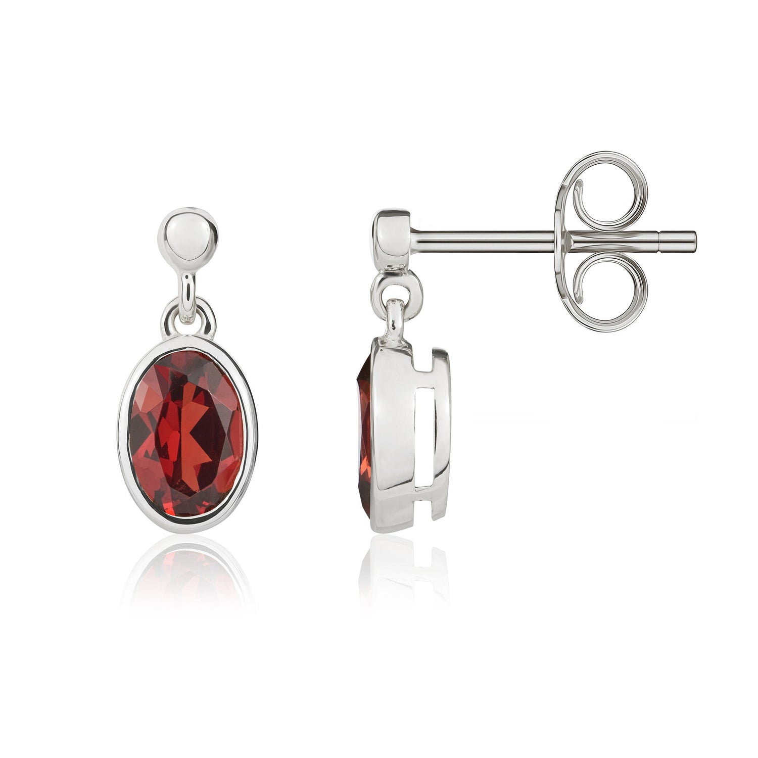 9ct White Gold Oval Natural Garnet Drop Earrings — 6x4mm