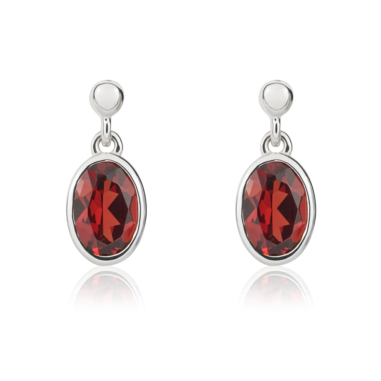 9ct White Gold Oval Natural Garnet Drop Earrings — 6x4mm