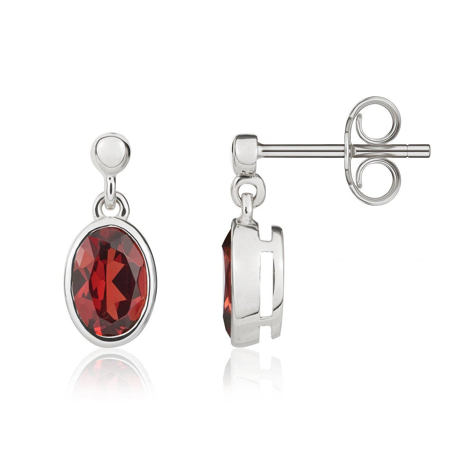 9ct White Gold Oval Natural Garnet Drop Earrings — 7x5mm