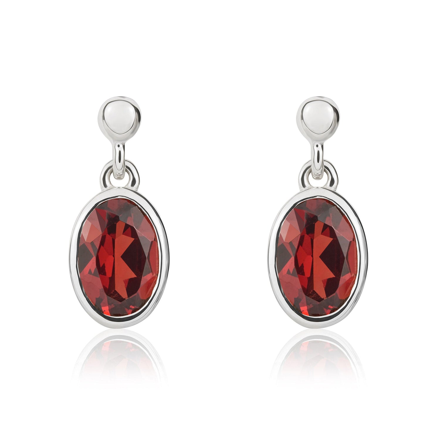 9ct White Gold Oval Natural Garnet Drop Earrings — 7x5mm