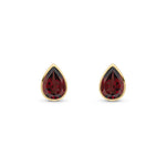 9ct Yellow Gold Pear Shaped Garnet Rubover Stud Earrings — 7x5mm