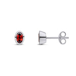 9ct White Gold Oval Natural Garnet Rubover Stud Earrings — 5x3mm