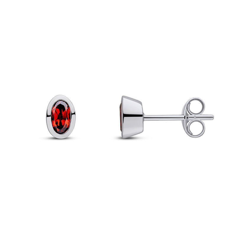 9ct White Gold Oval Natural Garnet Rubover Stud Earrings — 5x3mm