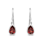 9ct White Gold Pear Shaped Natural Garnet Rubover Wire Hook Drop Earrings — 6x4mm