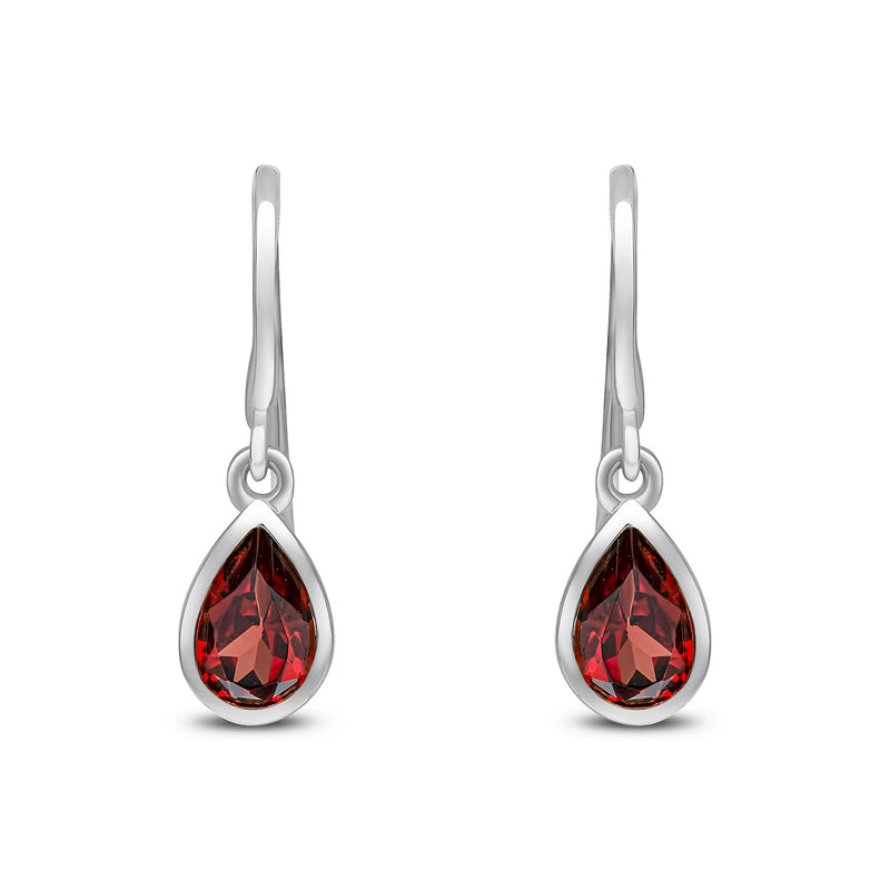 9ct White Gold Pear Shaped Natural Garnet Rubover Wire Hook Drop Earrings — 6x4mm