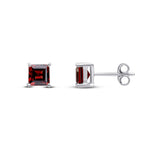 9ct White Gold Square Natural Garnet Claw Stud Earrings — 5mm