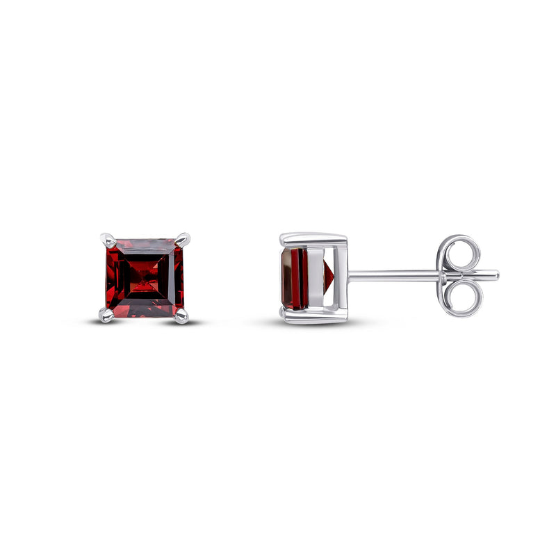 9ct White Gold Square Natural Garnet Claw Stud Earrings — 5mm